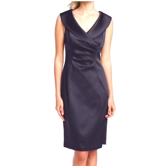 Kay Unger for Ann Taylor Black Satin Ruched Detail MIDI Cocktail 10 - Picture 8 of 8